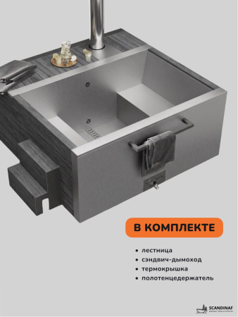 Купель на дровах Scandinaf Elite 200G, 4-6 чел., серый, AISI 430