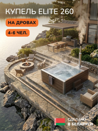 Купель на дровах Scandinaf Elite 260, 4-6 чел., AISI 316L, коричневый, аэромассаж, подсветка