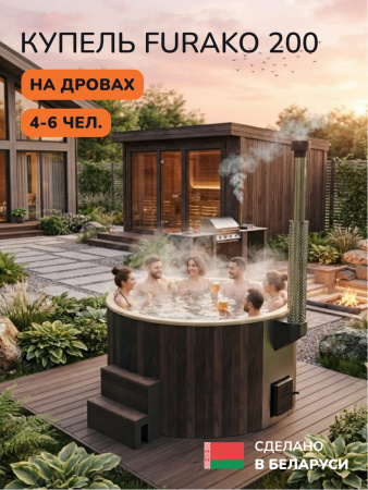 Купель с подогревом на дровах Scandinaf Furako 200CBY, 4-6 чел., коричневый, ,бежевый, аэромассаж, подсветка