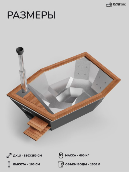 Купель на дровах SCANDINAF Icon 350B, 4-6 чел., черный