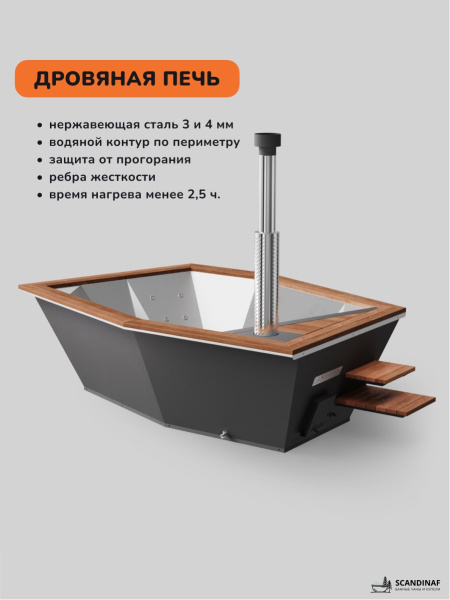 Купель на дровах SCANDINAF Icon 350B, 4-6 чел., черный